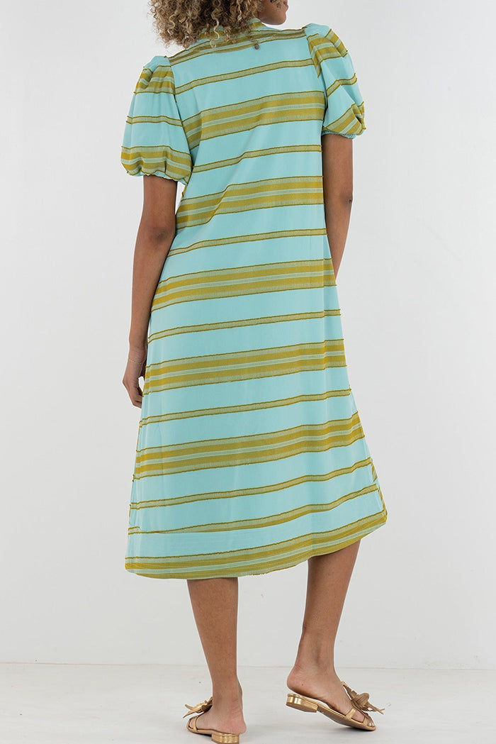 Puff Sleeve Stripe Pocket Dress