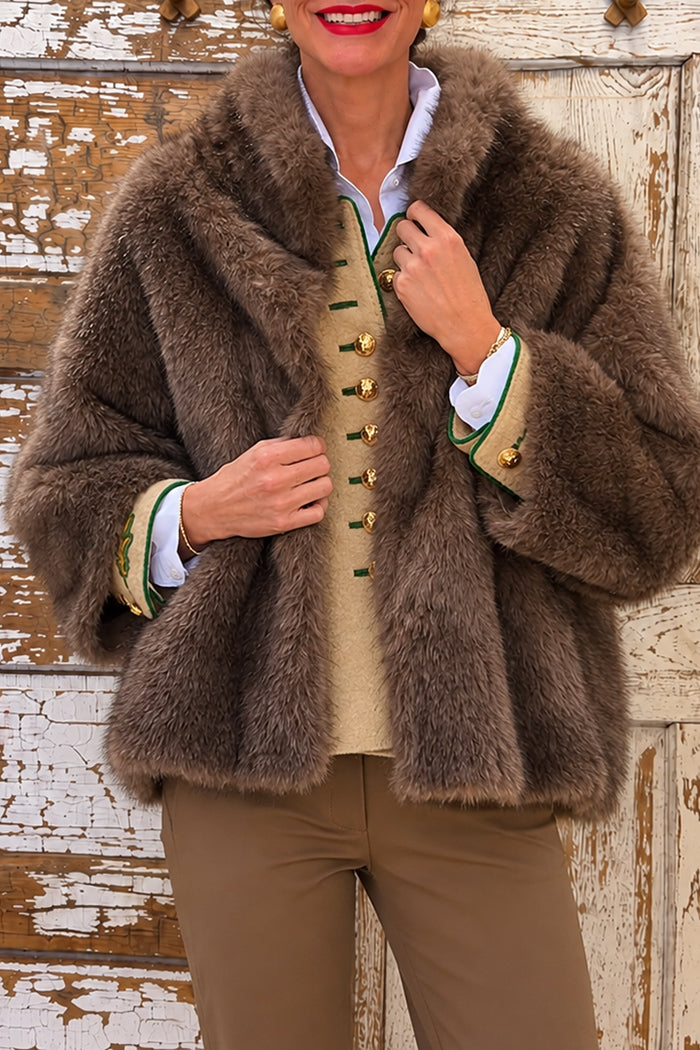 Mocca Stand Collar Faux Fur Coat