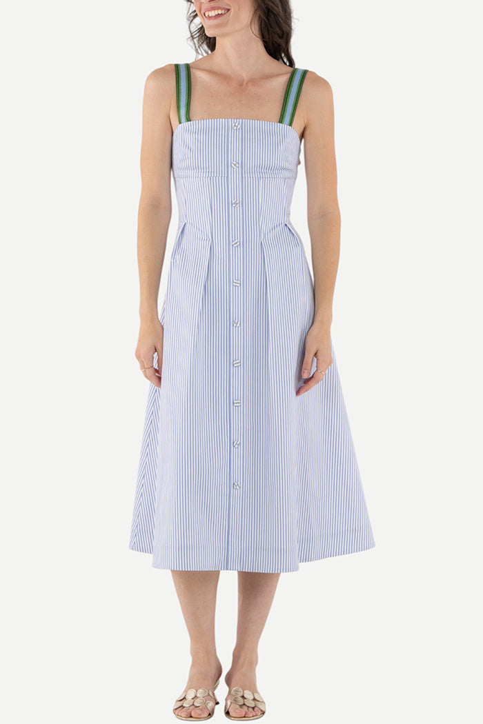 Light Blue Stripe Sleeveless Midi Dress