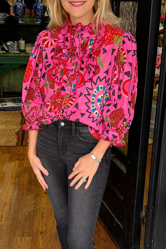Vibrant Pink Floral Puff Sleeve Top