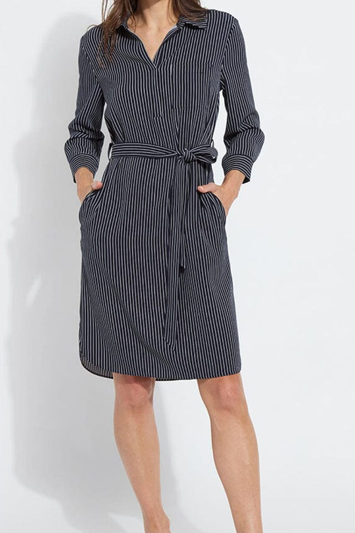 Striped Pocket 3/4 Sleeve Dress