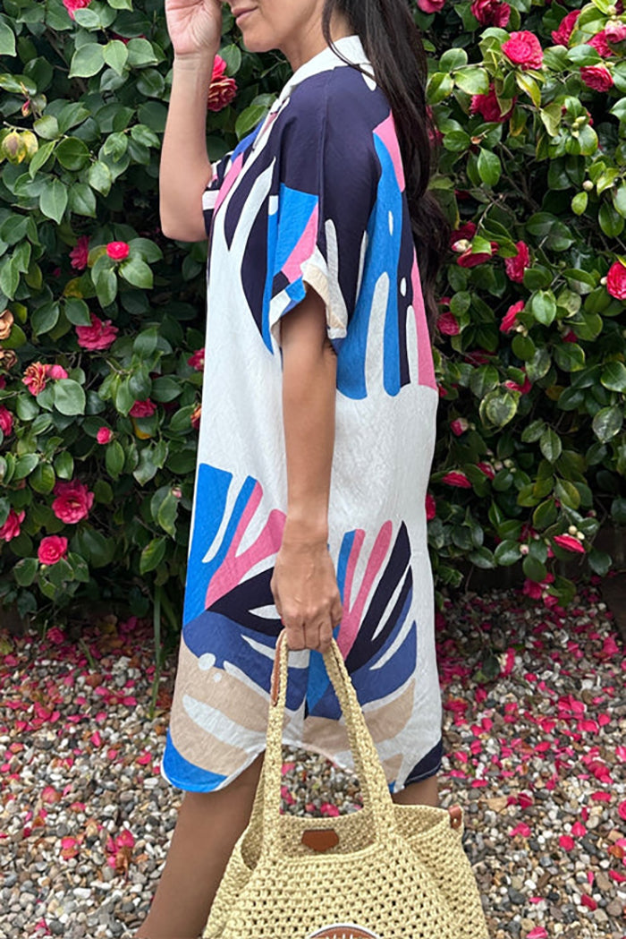 Abstract Print Collared Pocket Dress