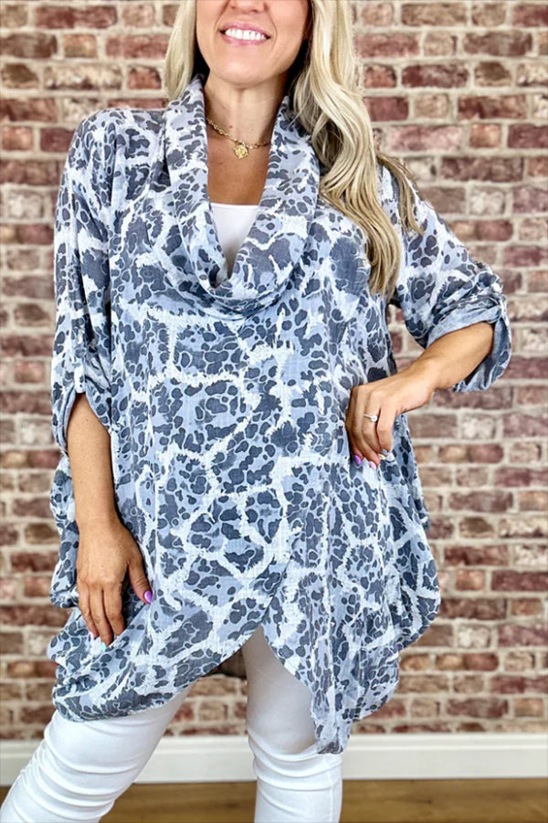 Casual Cowl Neck Irregular Top