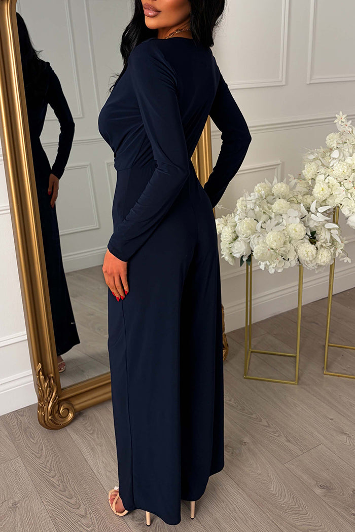 Long Sleeve Plunge Jumpsuit