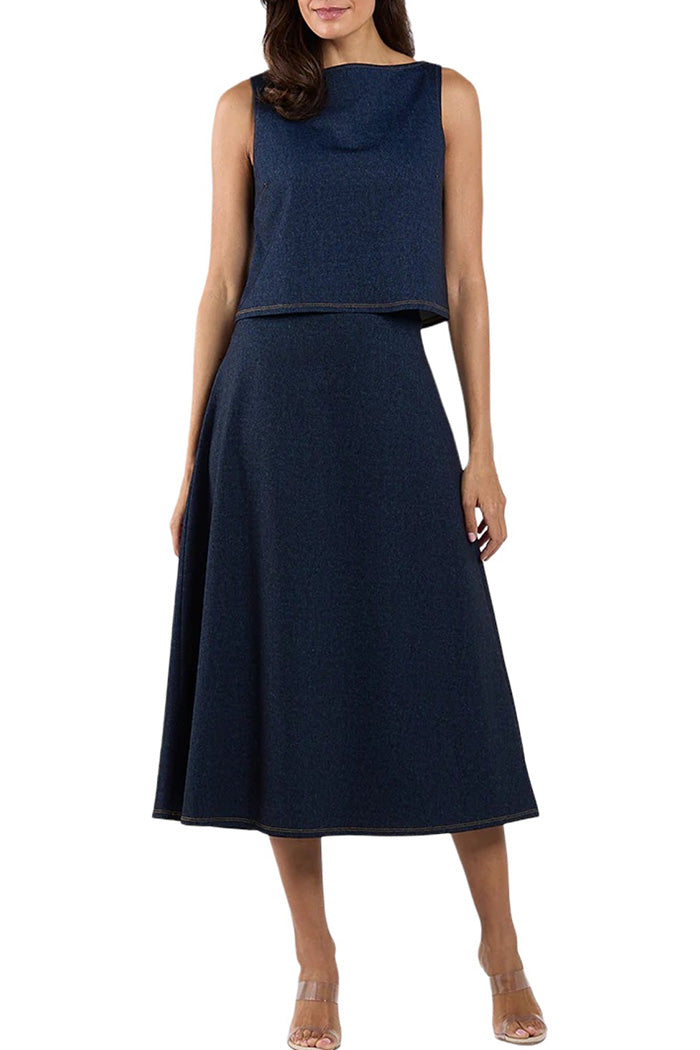 Navy Sleeveless Top & Midi Skirt Set