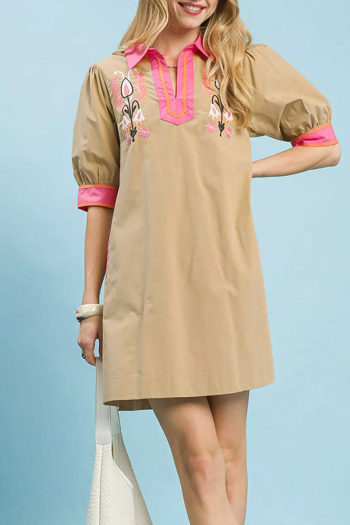 Floral Contrast Trim Tunic Dress