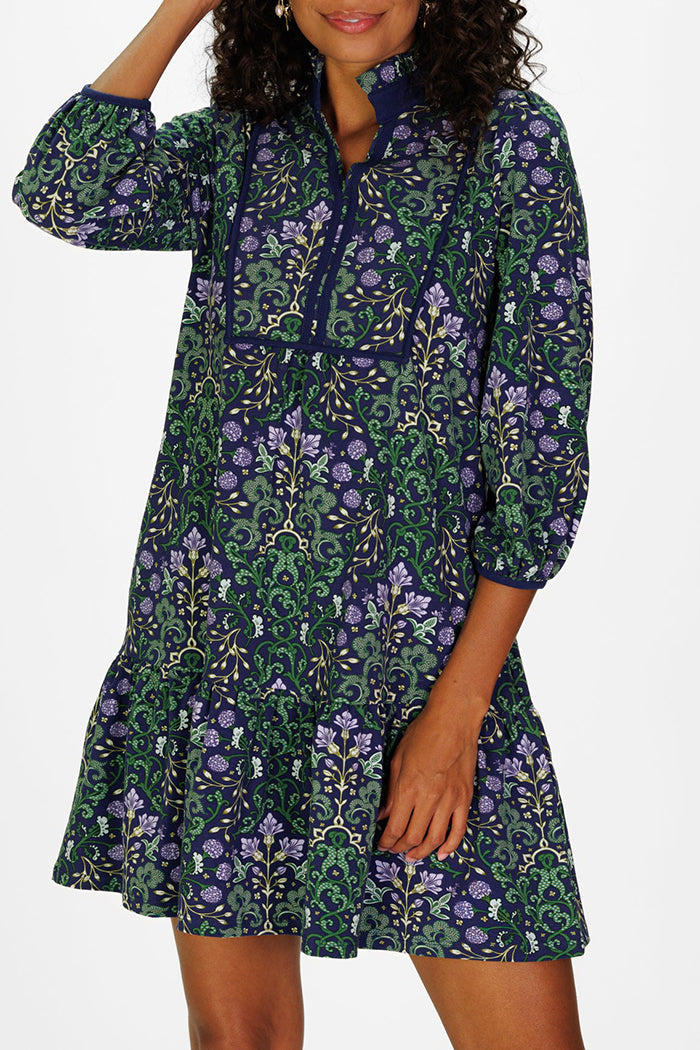 3/4 Puff Sleeve Ruffled Tiered Pocket Dress
