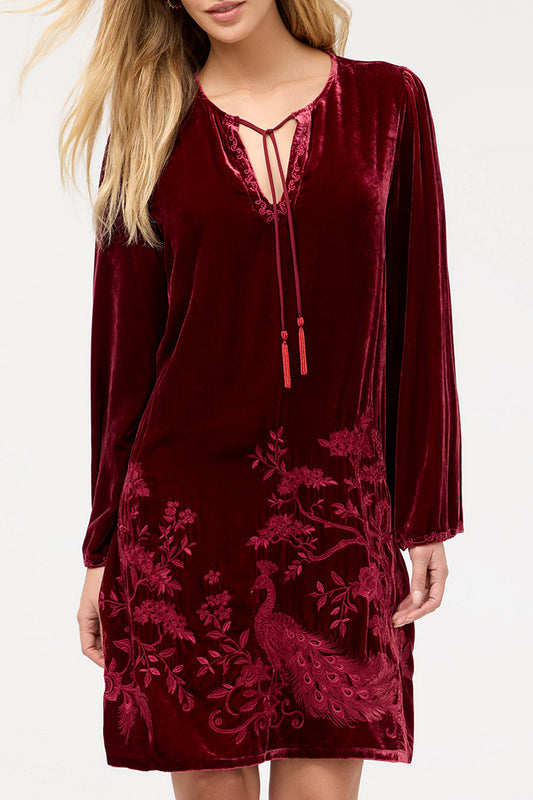 Velvet Peacock Embroidery Dress