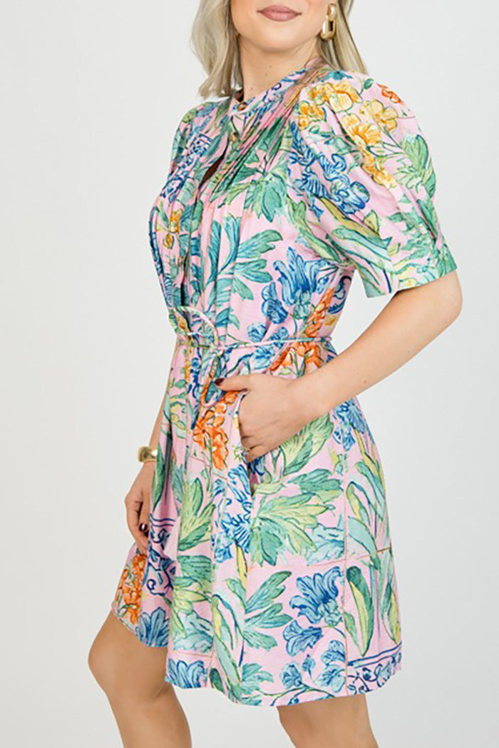 Blossom Pleat Tie-Waist Pocket Dress