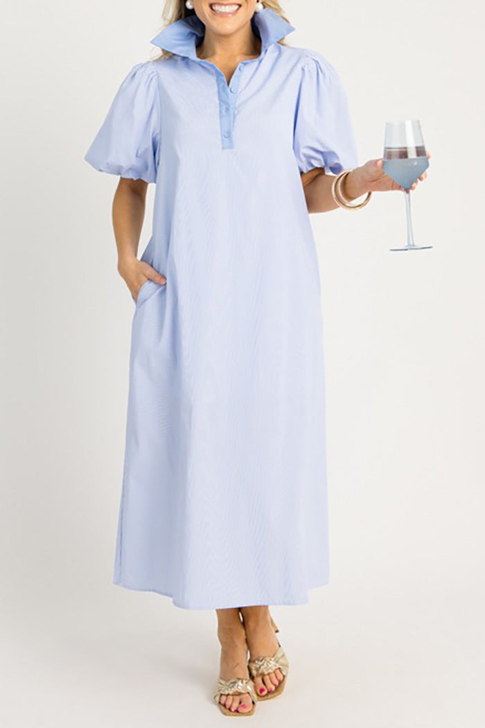 Balloon Sleeve Pocket Midi Dress