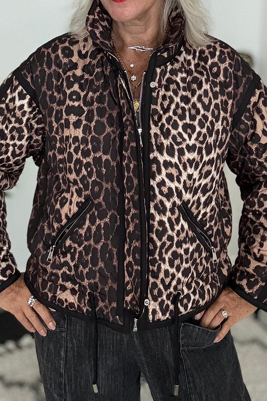 Leopard Print Zip-Up Pocket Jacket