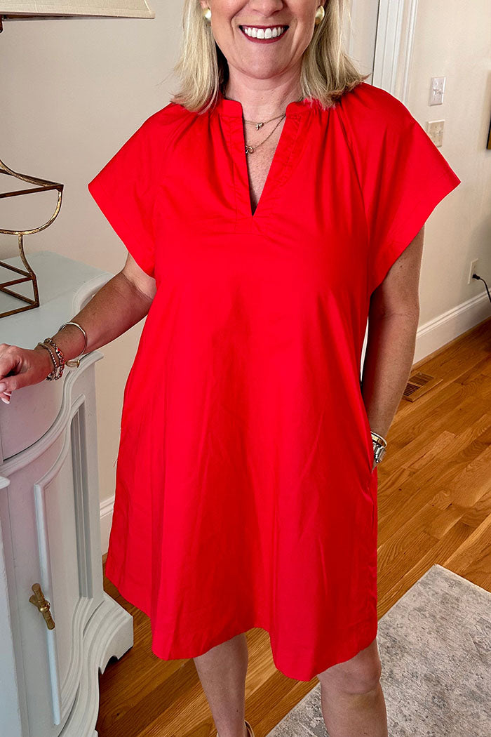 Solid Color Loose Sleeve Pocket Dress