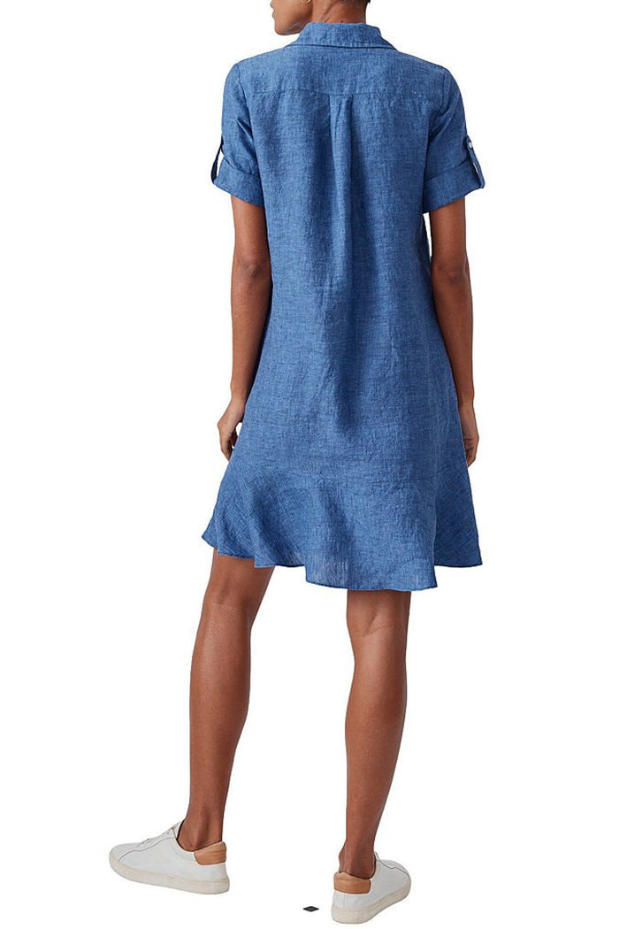 Denim Blue Point Collar Short Sleeve Shirt Dress