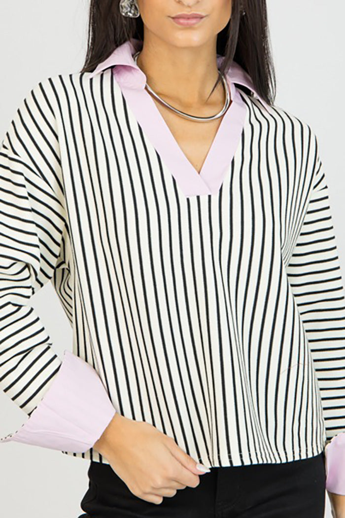 Stripe Contrast Collar Top