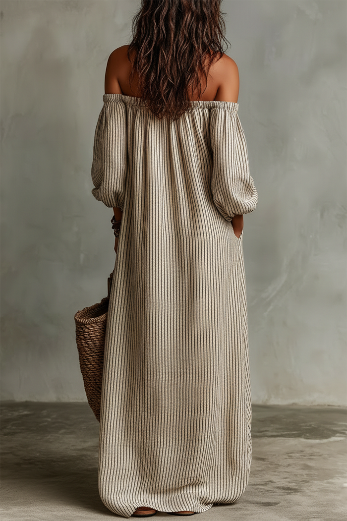 Striped Off-Shoulder Maxi Dress