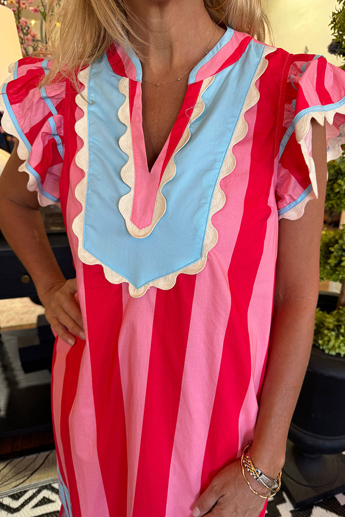 Striped Ruffled Pocket Dress