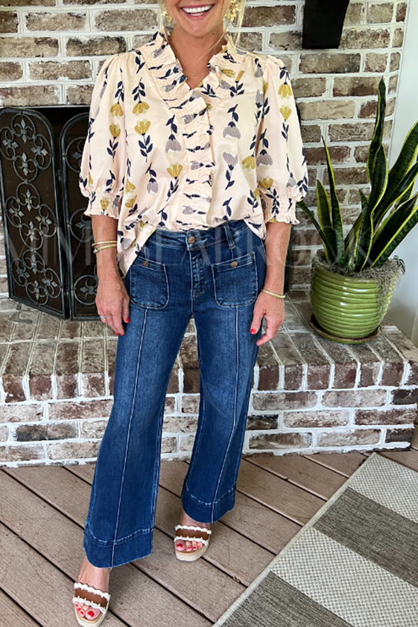 Casual Ruffles Hem Floral Top