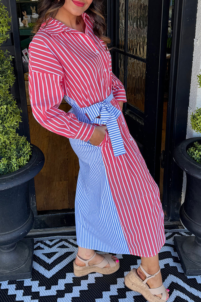 Striped Button Front Shirt Dress