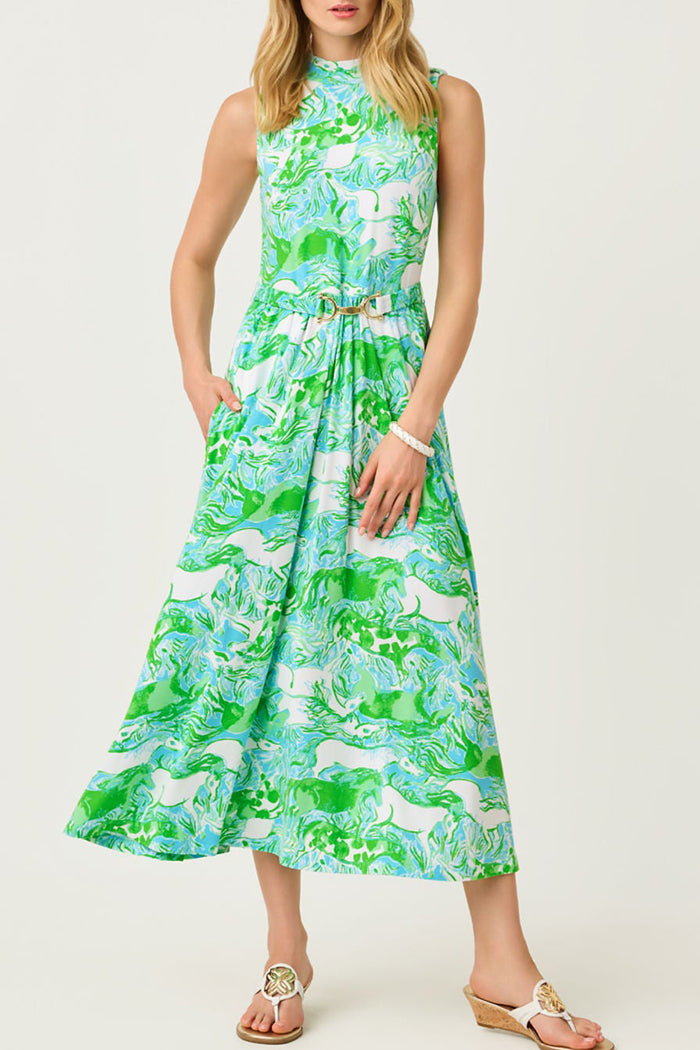 Sleeveless Belted Pocket Midi Dress