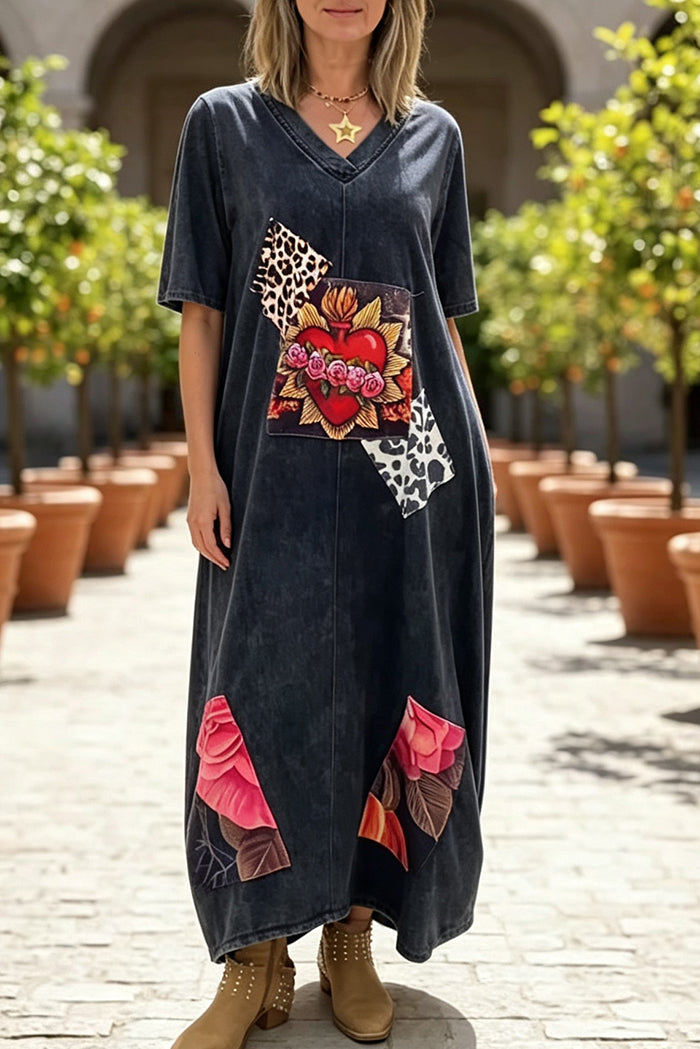 Sacred Heart Pocket Denim Maxi Dress