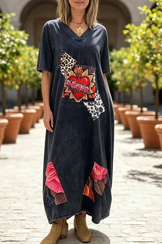 Sacred Heart Pocket Denim Maxi Dress