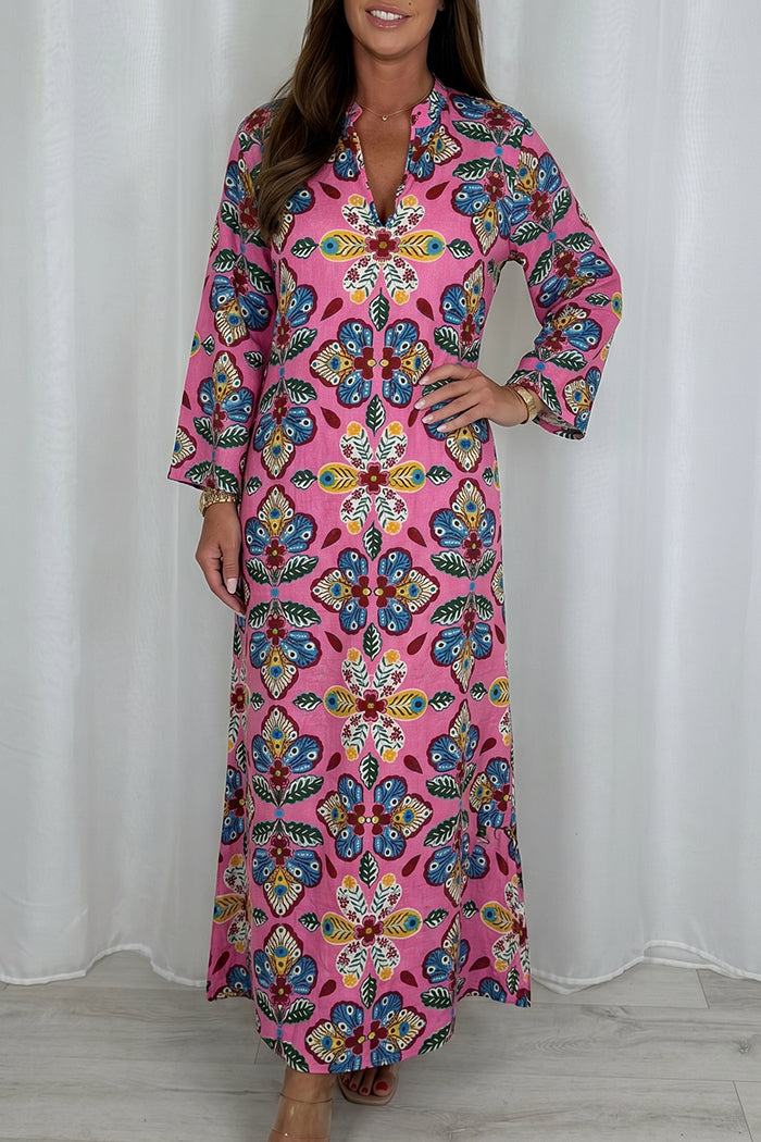 Pink Floral Long Sleeve Maxi Dress