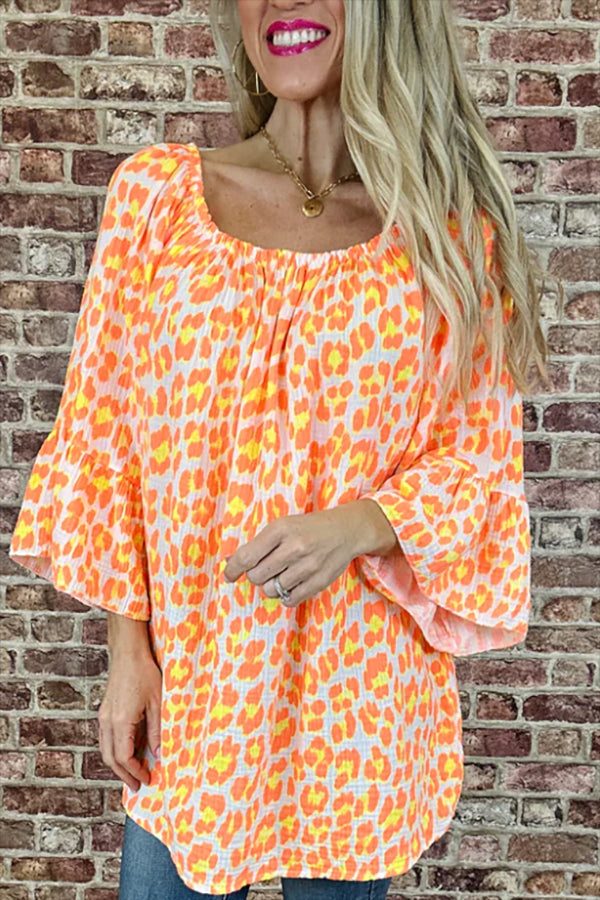 Casual Leopard Flared Sleeve Top