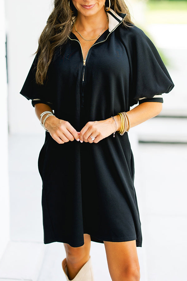 Polo Collar Puff Sleeve Dress