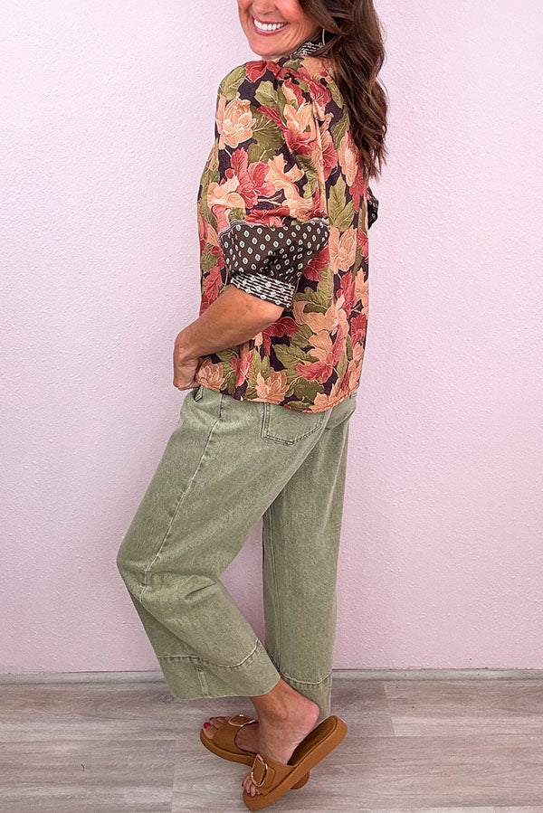 Casual Puff Sleeve Floral Top