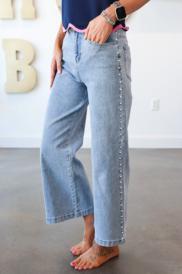 Casual Pearl Studded Jeans