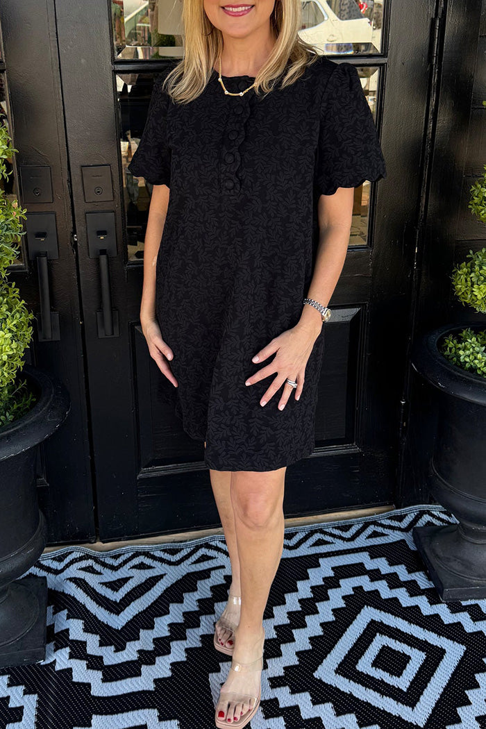 Solid Black Casual Pocketed Dress