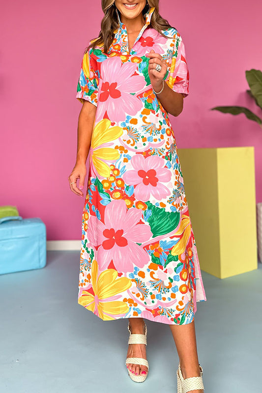 Collared Drop Shoulder Floral Dress