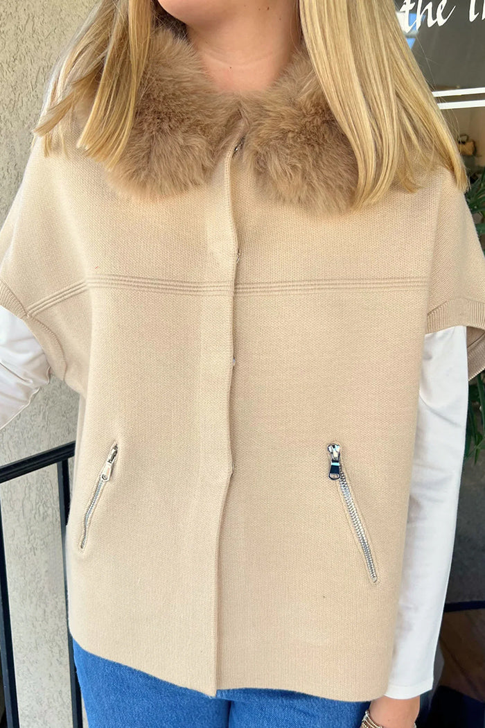Faux Fur Trim Cardigan