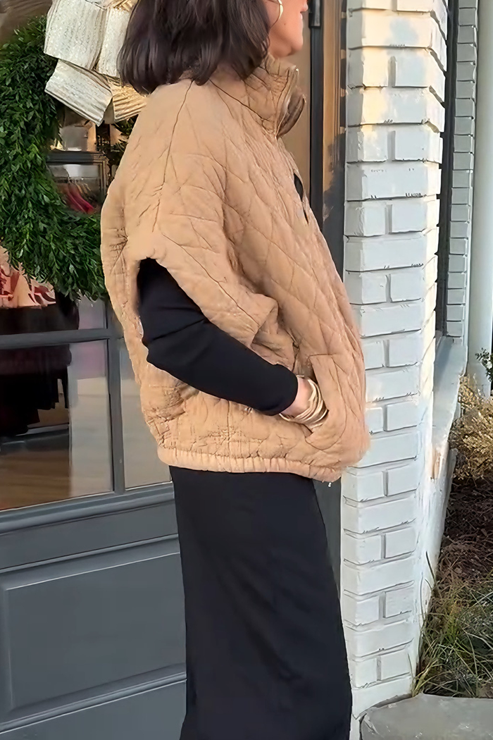 Pocketed Quilted Zip-Up Vest