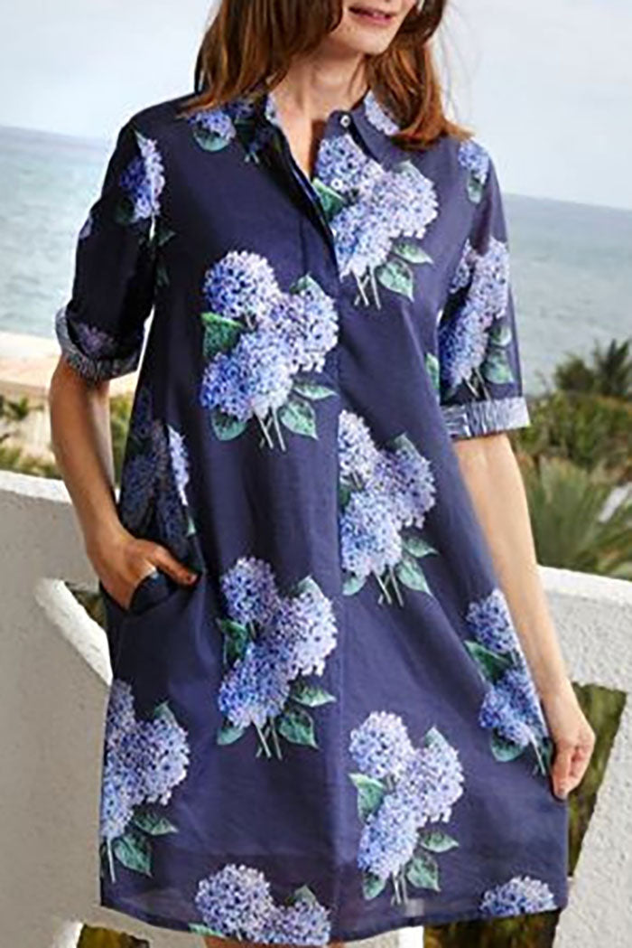 Half Sleeve Floral Print Pocket Dress