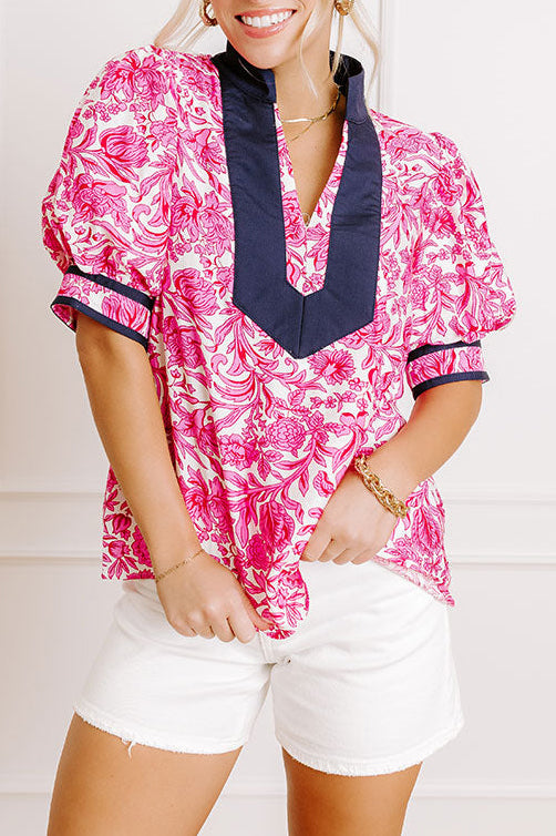 Casual V-Neck Puff Sleeve Top