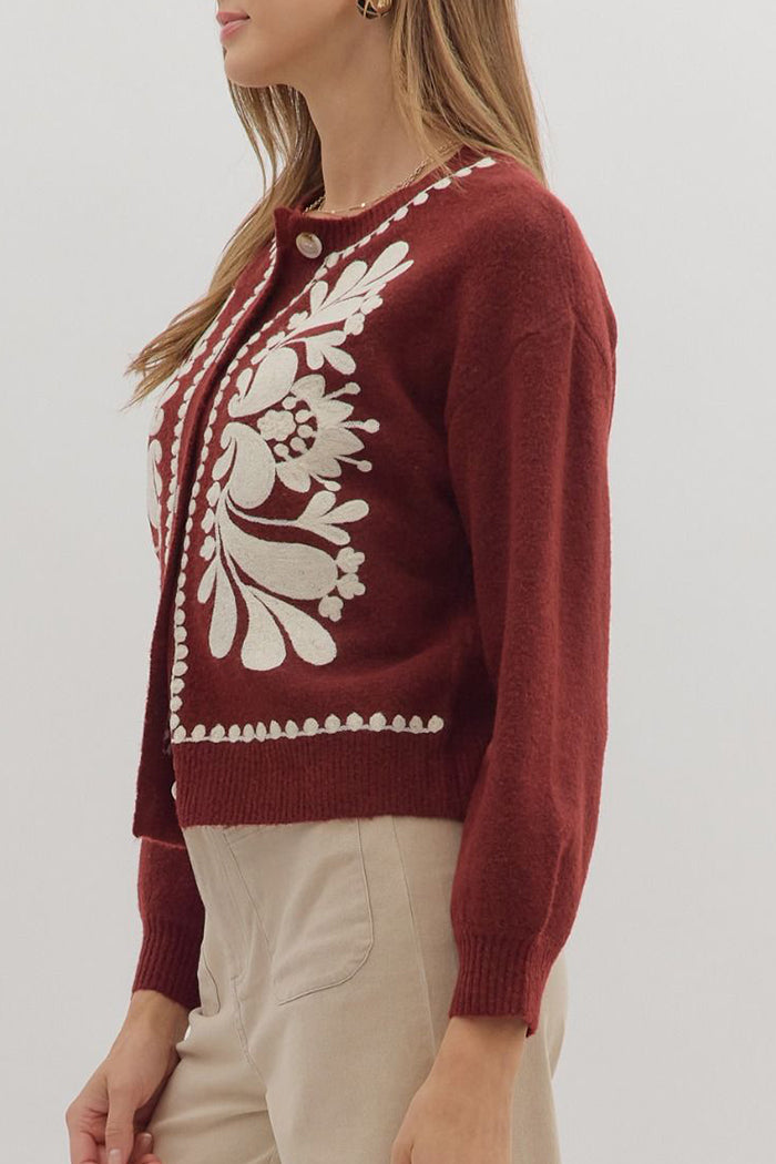 Casual Floral Embroidery Knit Cardigan