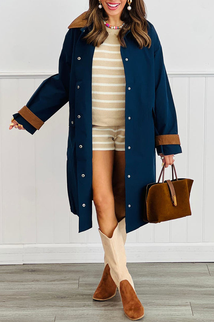 Contrast Collar Trench Coat