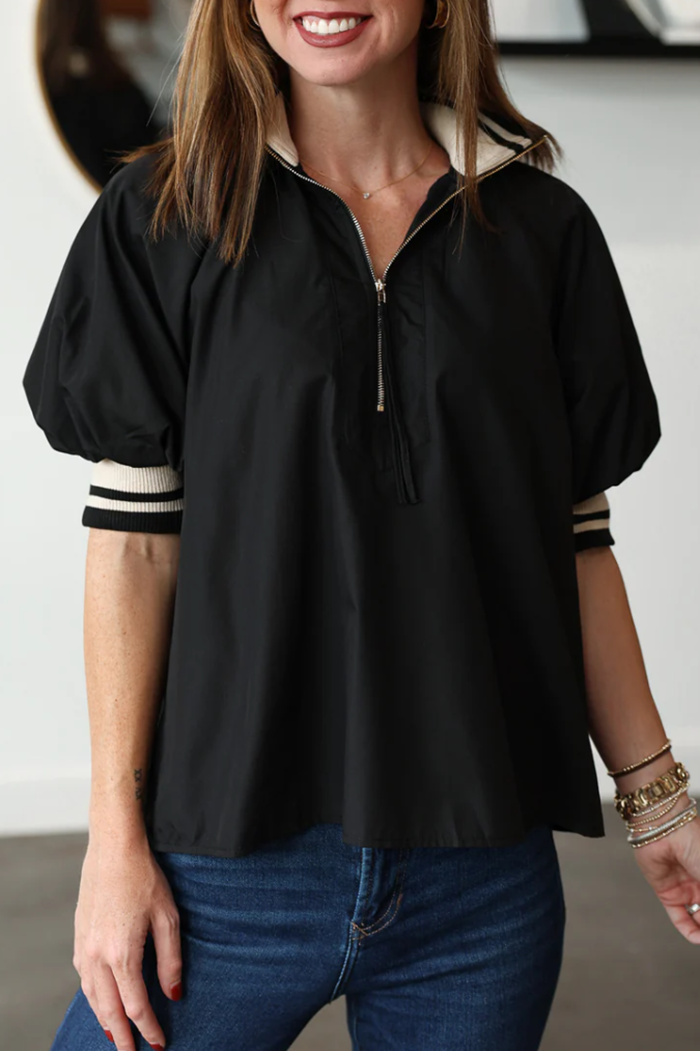 Puff Sleeve Zipper Top