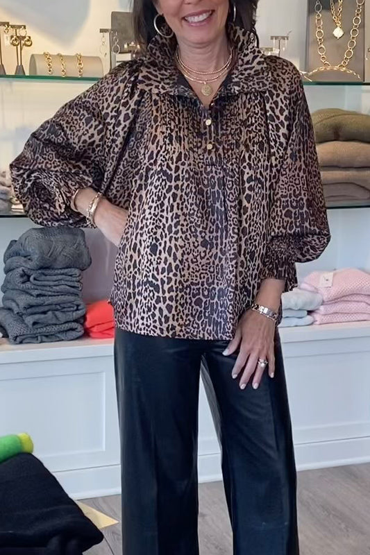 Casual Leopard Buttons Blouse