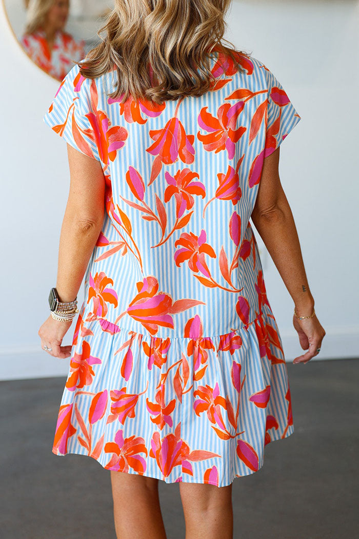 Floral Print Striped Pocket Dress
