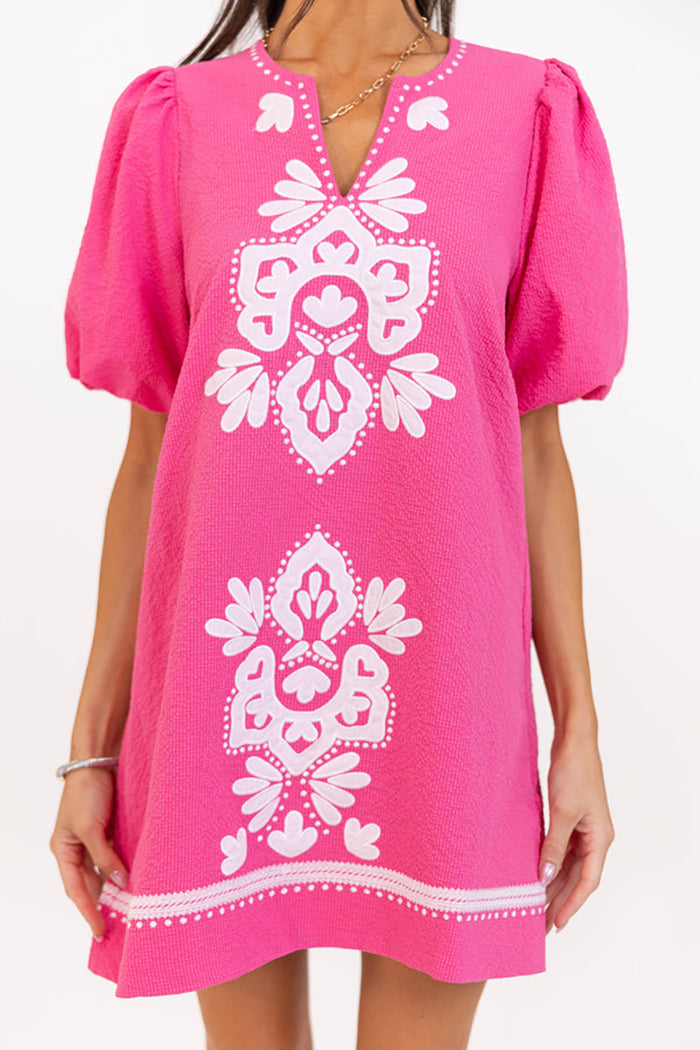 Ethnic Print Puff Sleeve Dress