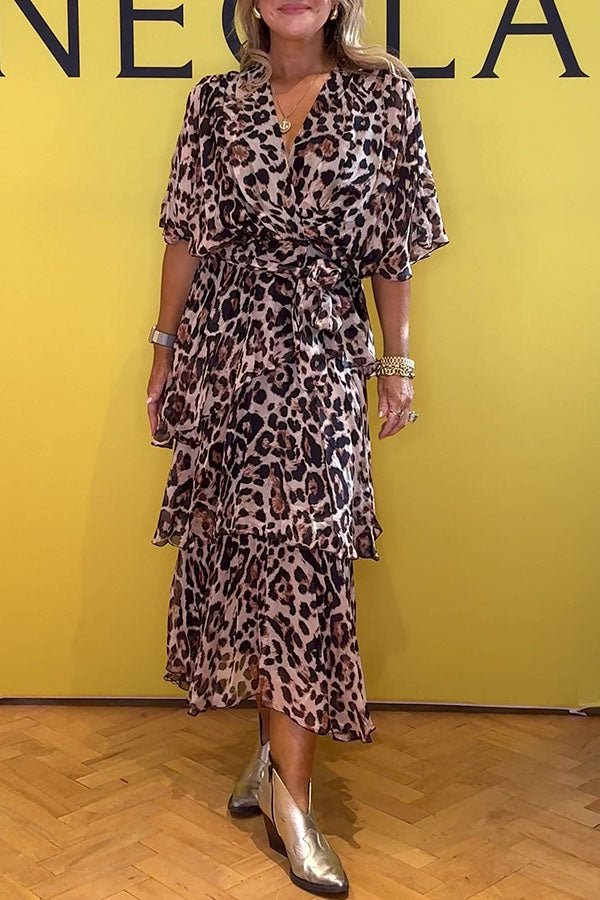 Casual Leopard Ruffles Dress