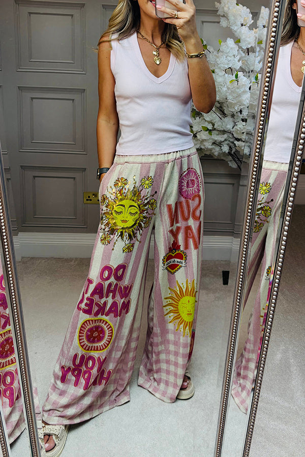 Casual Elastic Pocket Wide Leg Trousers