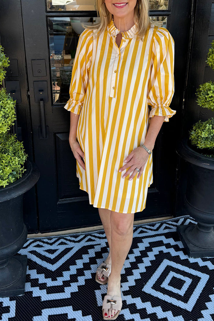 Gold Yellow Stripe Pocketed Dress