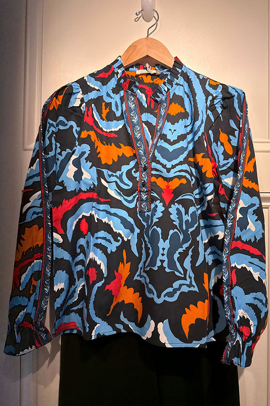 Ruffled Collar Print Top