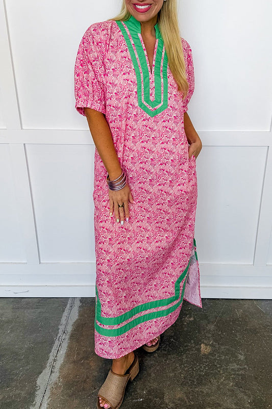 Floral Contrast Trim Pocket Midi Dress
