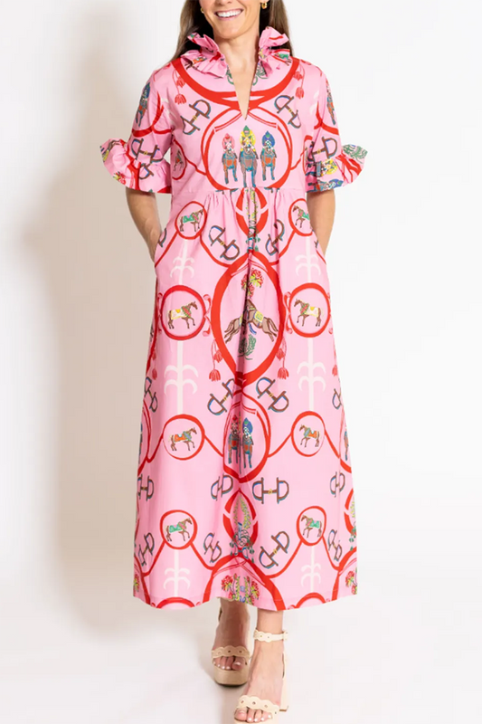 Ruffle Trim Printed Pocket Maxi Dress