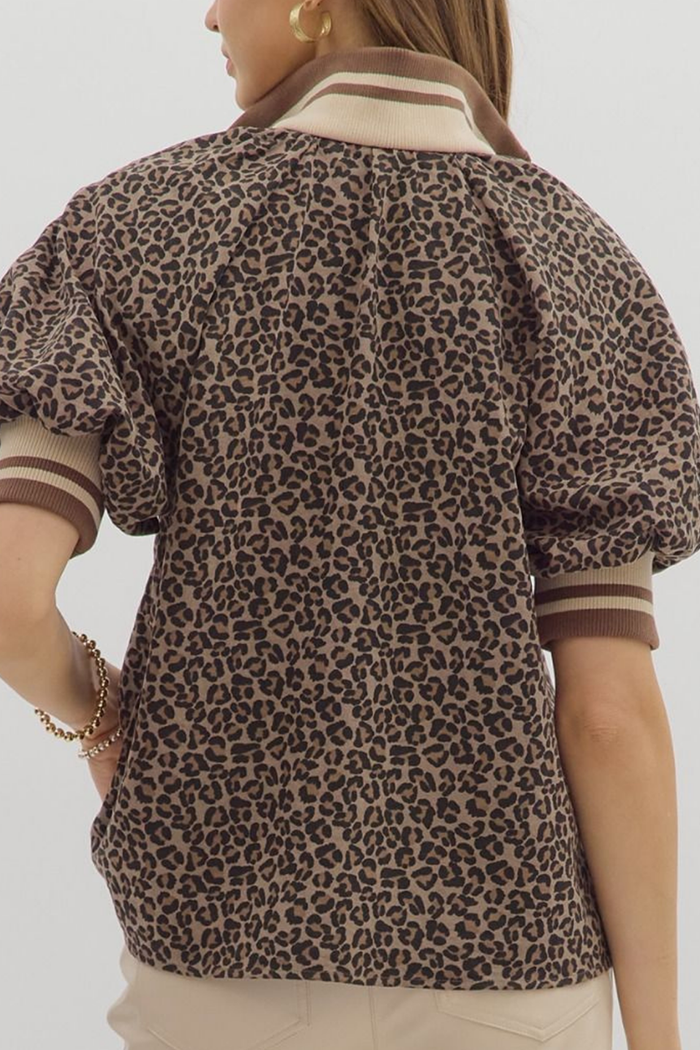 Puff Sleeve  Stripe Collar Top