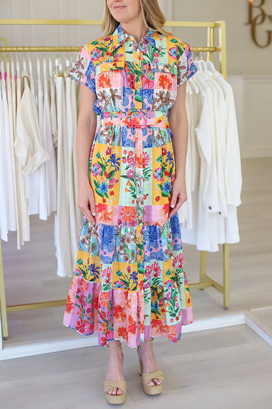 Front button belt Floral dress